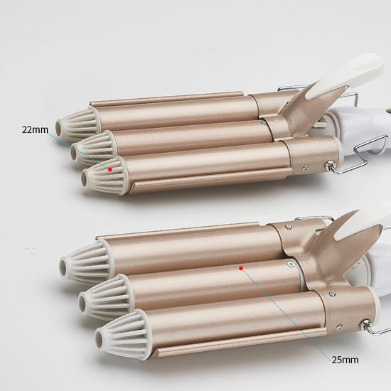 Three-tube curling iron $41.32 Dana Fashion Size: 22mm style: EU Beauty Tools Product size: 22mm, 25mm Product name: three-tube egg roll curling iron Product voltage: 100-240V 50/60Hz Product power: 30-50W Temperature gear position: 2 gear temperature adj