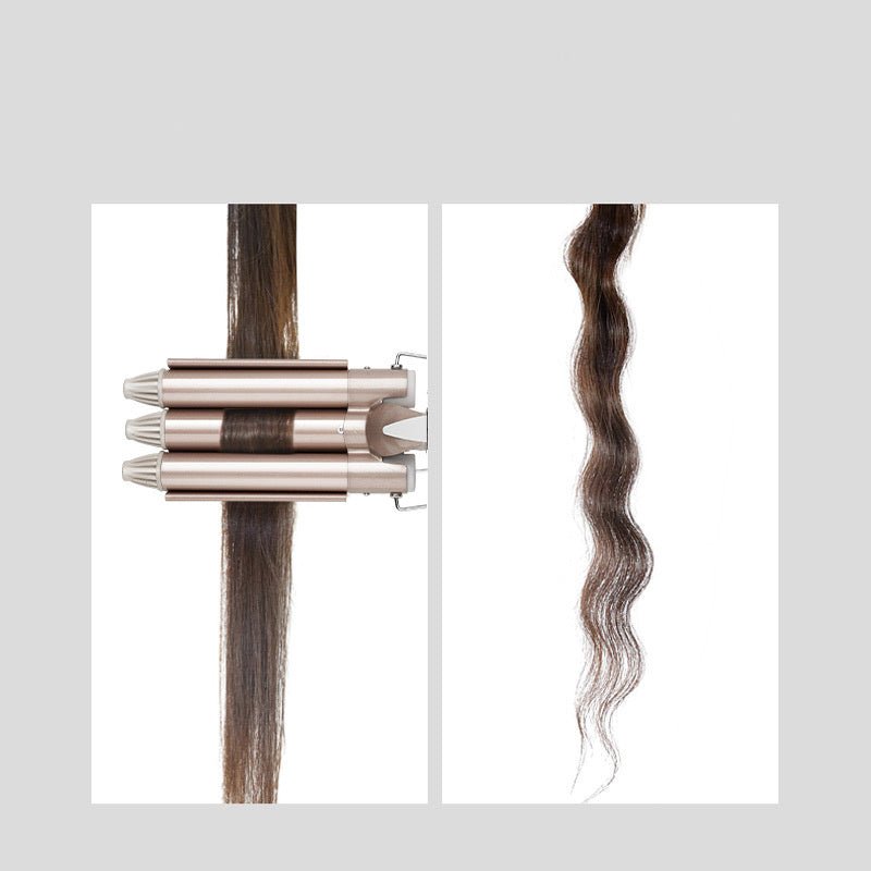 Three-tube curling iron $41.32 Dana Fashion Size: 22mm style: EU Beauty Tools Product size: 22mm, 25mm Product name: three-tube egg roll curling iron Product voltage: 100-240V 50/60Hz Product power: 30-50W Temperature gear position: 2 gear temperature adj