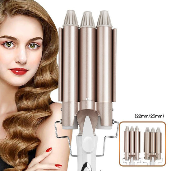 Three-tube curling iron $41.32 Dana Fashion Size: 22mm style: EU Beauty Tools Product size: 22mm, 25mm Product name: three-tube egg roll curling iron Product voltage: 100-240V 50/60Hz Product power: 30-50W Temperature gear position: 2 gear temperature adj