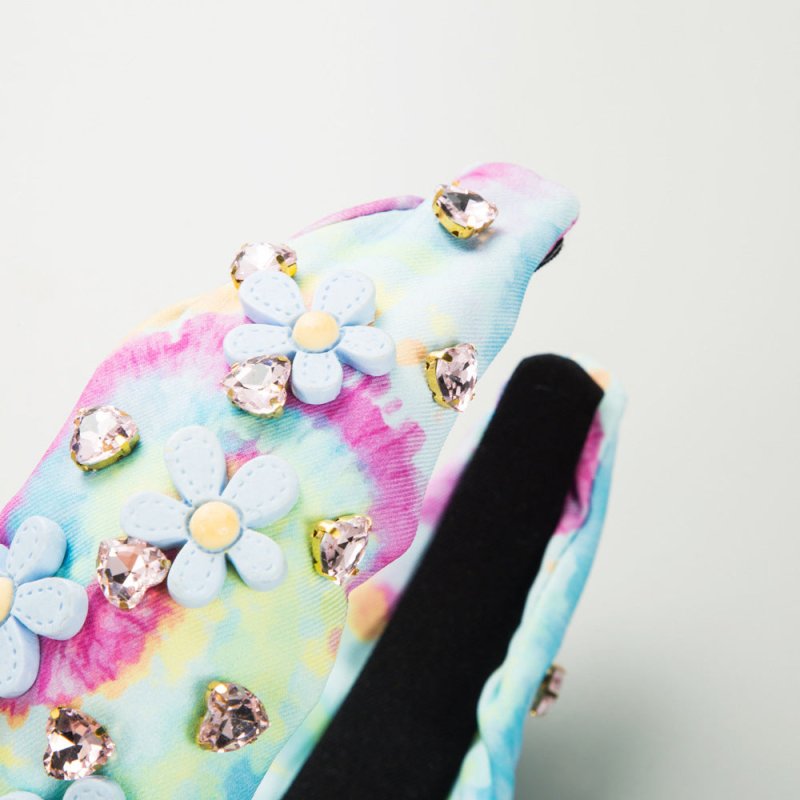 Tie-dyed Fabric Diamond Headband Flower Bow Tie $49.90 Dana Fashion Color: Blue Flower Women's Accessories Product information: Treatment Process: Diamond Color: pink floral, blue flower, pink bow, purple bow Applicable people: women Shape: hair band Popu