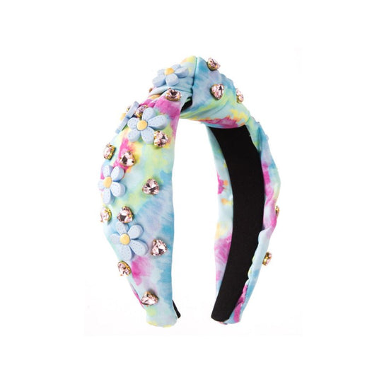 Tie-dyed Fabric Diamond Headband Flower Bow Tie $49.90 Dana Fashion Color: Blue Flower Women's Accessories Product information: Treatment Process: Diamond Color: pink floral, blue flower, pink bow, purple bow Applicable people: women Shape: hair band Popu