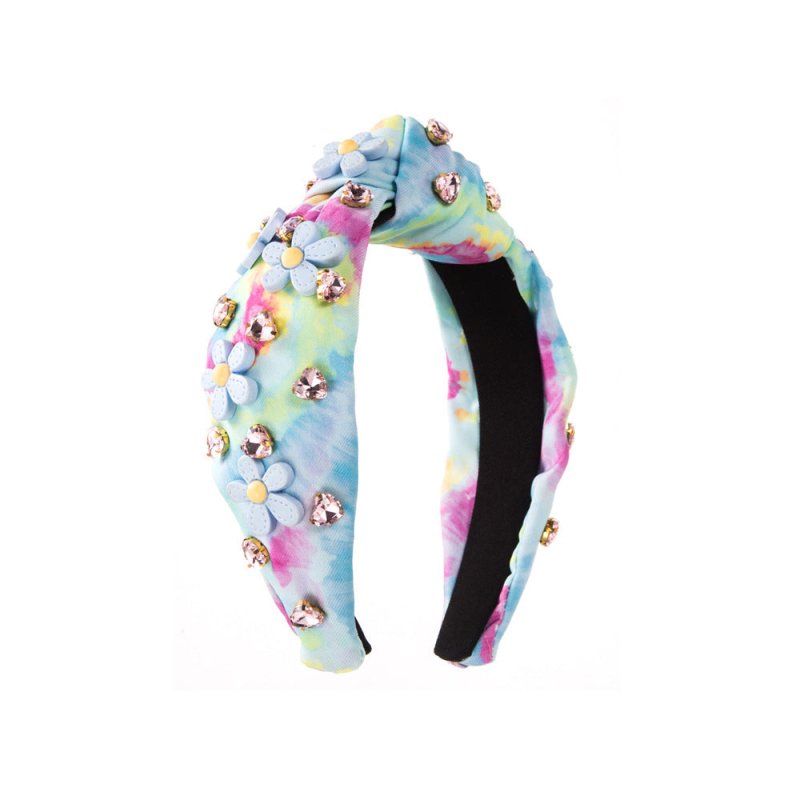 Tie-dyed Fabric Diamond Headband Flower Bow Tie $49.90 Dana Fashion Color: Blue Flower Women's Accessories Product information: Treatment Process: Diamond Color: pink floral, blue flower, pink bow, purple bow Applicable people: women Shape: hair band Popu
