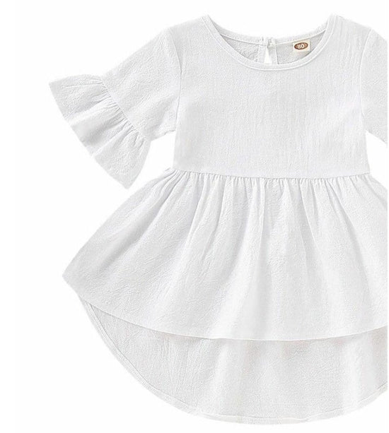 Toddler Kids Baby Girls Flare Short Sleeve Cotton Solid $40.97 Dana Fashion Color: White Size: 12M Baby Clothing Product information： Fashion design, 100% Brand New, high quality! Materia1:Cotton Blend Pattern Type:Cartoon Collar:0- neck Sleeve length: Sh