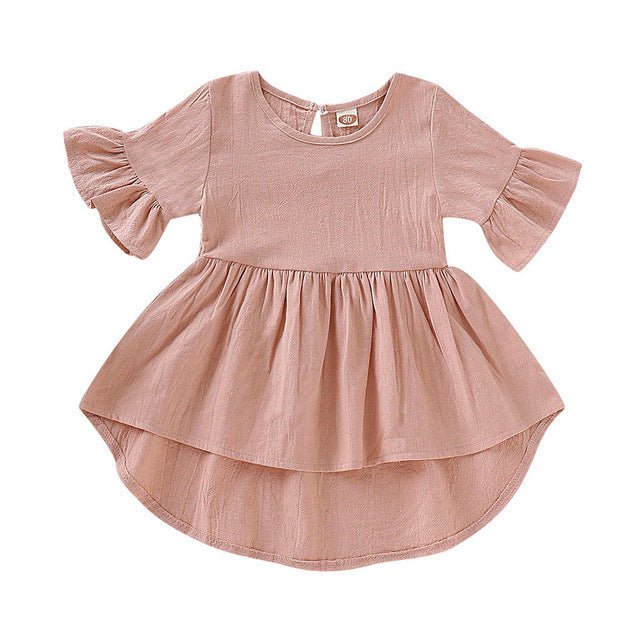 Toddler Kids Baby Girls Flare Short Sleeve Cotton Solid $40.97 Dana Fashion Color: Pink Size: 12M Baby Clothing Product information： Fashion design, 100% Brand New, high quality! Materia1:Cotton Blend Pattern Type:Cartoon Collar:0- neck Sleeve length: Sho