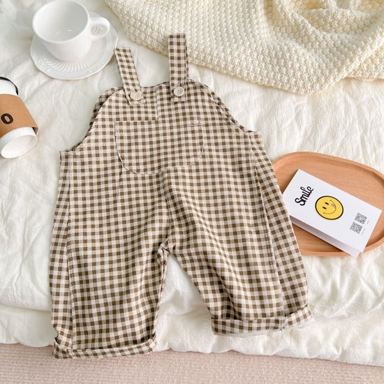 Toddler Simple Plaid Corduroy Bib Pants $37.98 Dana Fashion Color: Brown Size: 66cm Baby Clothing Product information : Thickness: General Main fabric composition: cotton Main fabric content: 95 (%) Closure style: double breasted Style: Korean Style: long