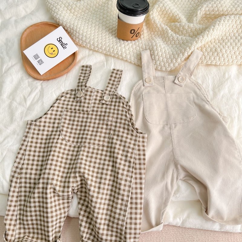 Toddler Simple Plaid Corduroy Bib Pants $37.98 Dana Fashion Color: Brown Size: 66cm Baby Clothing Product information : Thickness: General Main fabric composition: cotton Main fabric content: 95 (%) Closure style: double breasted Style: Korean Style: long