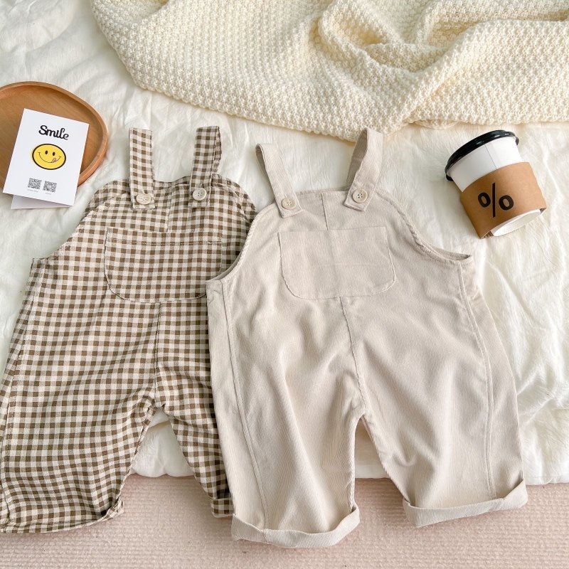 Toddler Simple Plaid Corduroy Bib Pants $37.98 Dana Fashion Color: Brown Size: 66cm Baby Clothing Product information : Thickness: General Main fabric composition: cotton Main fabric content: 95 (%) Closure style: double breasted Style: Korean Style: long