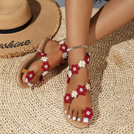 Toe Ring Sandals Flat Flower Flat Women $25.90 Dana Fashion Color: Blue Size: 36 Women's shoes Product information: Color: red, blue Upper height: low top Size: 36, 37, 38, 39, 40, 41, 42, 43 Sole craft: viscose shoes Popular elements: Flowers Toe holder