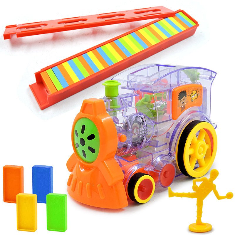 Transparent Domino Toy Train For Children $44.68 Dana Fashion Color: Transparent1 Toys & Hobbies Product information: Product material: environmentally friendly raw materials Product size: 7*16* 10CM Packing size: 8*33*23CM Battery required: two AA batter