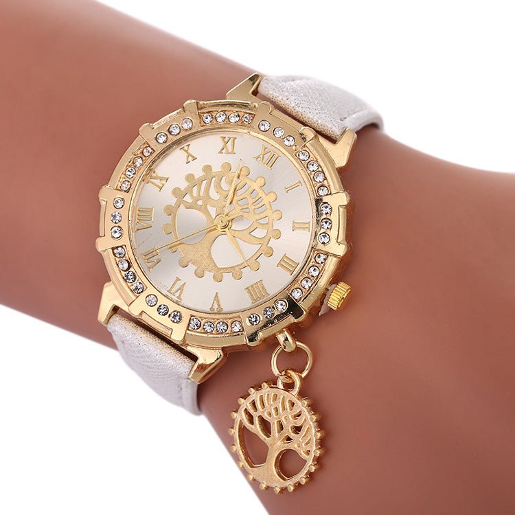 Tree Of Life Pattern Fashion Women's Watches $12.84 Dana Fashion Color: White Women's Accessories Product information: Color: white, red, purple, black, gold, sky blue, Lake Blue Thickness: 10mm Packing specification: OPP Applicable people: general Style: