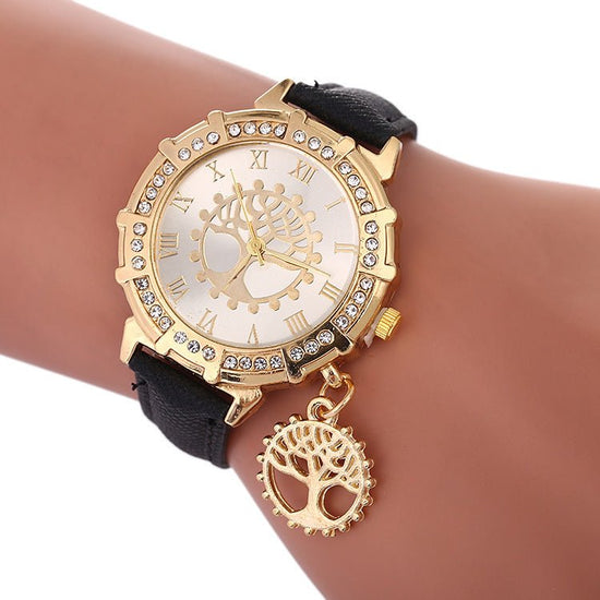 Tree Of Life Pattern Fashion Women's Watches $12.84 Dana Fashion Color: Black Women's Accessories Product information: Color: white, red, purple, black, gold, sky blue, Lake Blue Thickness: 10mm Packing specification: OPP Applicable people: general Style: