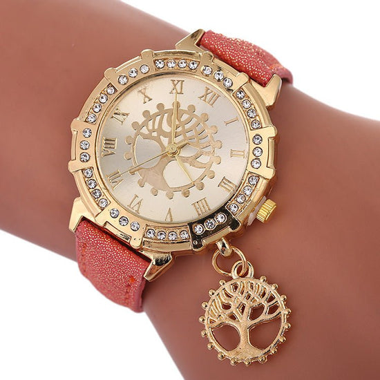 Tree Of Life Pattern Fashion Women's Watches $12.84 Dana Fashion Color: Red Women's Accessories Product information: Color: white, red, purple, black, gold, sky blue, Lake Blue Thickness: 10mm Packing specification: OPP Applicable people: general Style: C