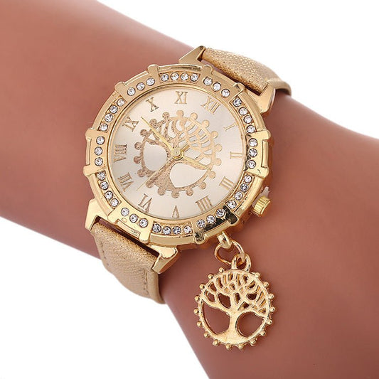 Tree Of Life Pattern Fashion Women's Watches $12.84 Dana Fashion Color: Black Women's Accessories Product information: Color: white, red, purple, black, gold, sky blue, Lake Blue Thickness: 10mm Packing specification: OPP Applicable people: general Style: