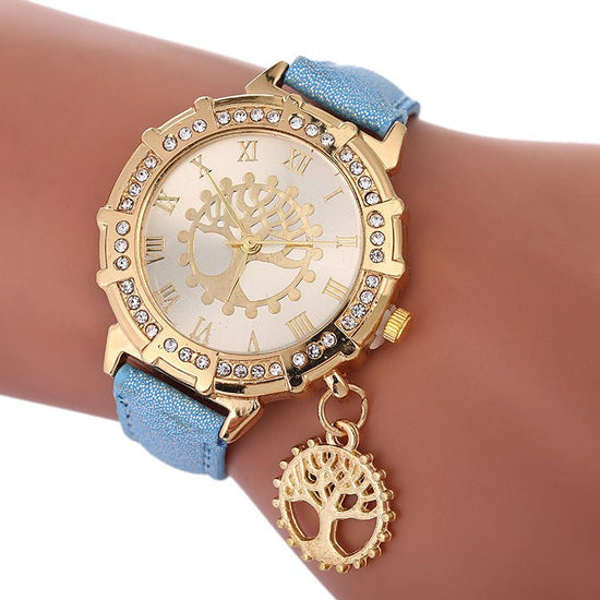 Tree Of Life Pattern Fashion Women's Watches $12.84 Dana Fashion Color: Sky Blue Women's Accessories Product information: Color: white, red, purple, black, gold, sky blue, Lake Blue Thickness: 10mm Packing specification: OPP Applicable people: general Sty