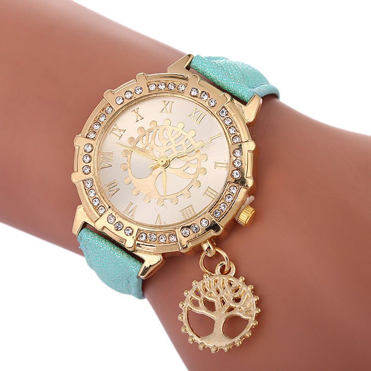Tree Of Life Pattern Fashion Women's Watches $12.84 Dana Fashion Color: Hulan Women's Accessories Product information: Color: white, red, purple, black, gold, sky blue, Lake Blue Thickness: 10mm Packing specification: OPP Applicable people: general Style:
