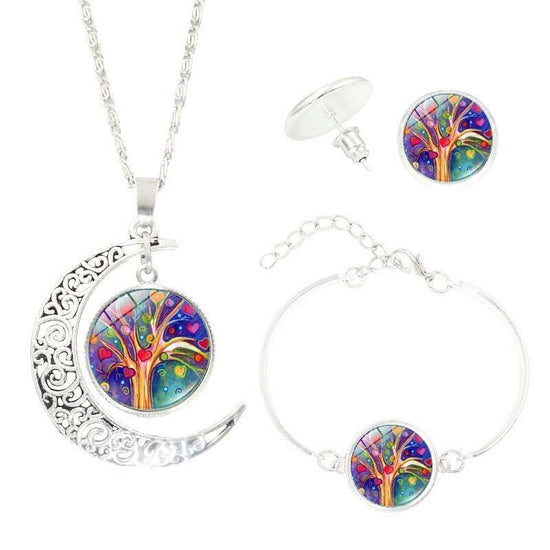 Tree of Life Time Gemstone Earrings Jewelry Necklace Set $19.99 Dana Fashion Style: TZ0180 Women's Accessories [Product Specifications] Necklace pendant pattern diameter 2.cm, bracelet pendant pattern diameter 2.cm, earring pendant pattern diameter 1.4cm