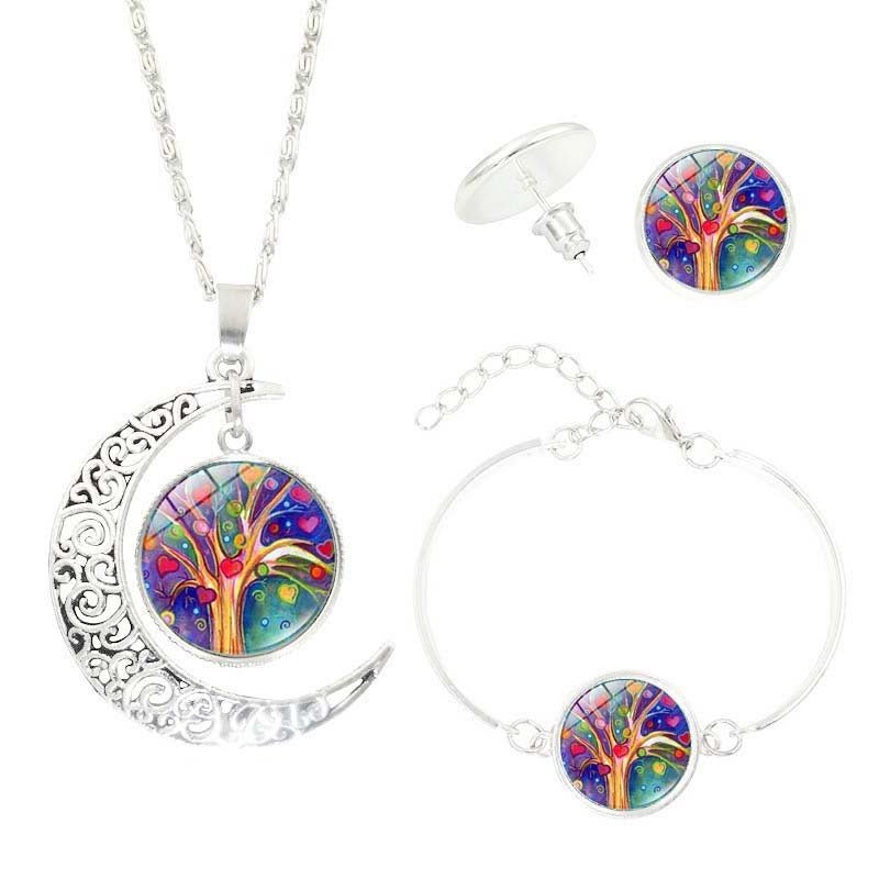 Tree of Life Time Gemstone Earrings Jewelry Necklace Set $19.99 Dana Fashion Style: TZ0180 Women's Accessories [Product Specifications] Necklace pendant pattern diameter 2.cm, bracelet pendant pattern diameter 2.cm, earring pendant pattern diameter 1.4cm