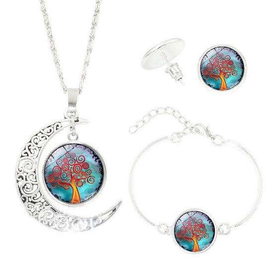 Tree of Life Time Gemstone Earrings Jewelry Necklace Set $19.99 Dana Fashion Style: TZ0178 Women's Accessories [Product Specifications] Necklace pendant pattern diameter 2.cm, bracelet pendant pattern diameter 2.cm, earring pendant pattern diameter 1.4cm