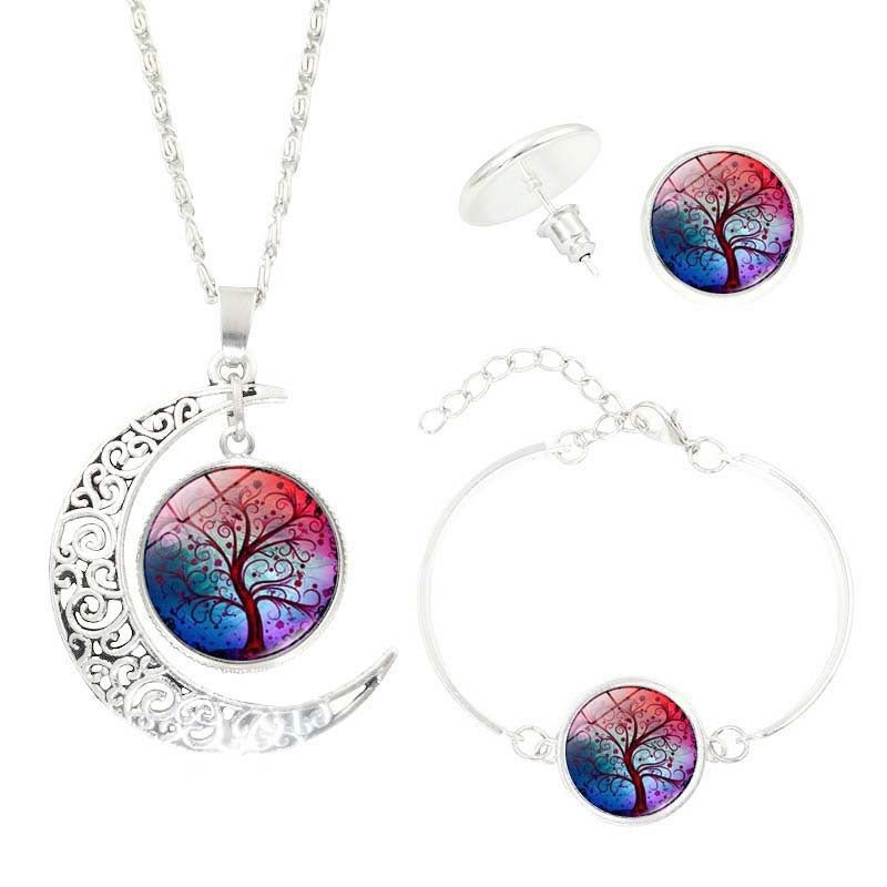 Tree of Life Time Gemstone Earrings Jewelry Necklace Set $19.99 Dana Fashion Style: TZ0176 Women's Accessories [Product Specifications] Necklace pendant pattern diameter 2.cm, bracelet pendant pattern diameter 2.cm, earring pendant pattern diameter 1.4cm