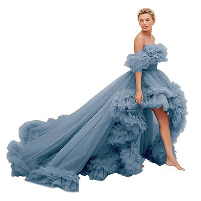 Tube Top Short Front And Long Back Dress $239.50 Dana Fashion Color: Sea Blue Size: 10 Women's clothing Product information: Color: Orange, brick red, sea blue, watermelon red, Cyan, champagne, yellow green, yellow, purple, light purple, lotus root color,