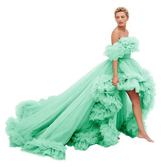 Tube Top Short Front And Long Back Dress $239.50 Dana Fashion Color: Cyan Size: 10 Women's clothing Product information: Color: Orange, brick red, sea blue, watermelon red, Cyan, champagne, yellow green, yellow, purple, light purple, lotus root color, lav