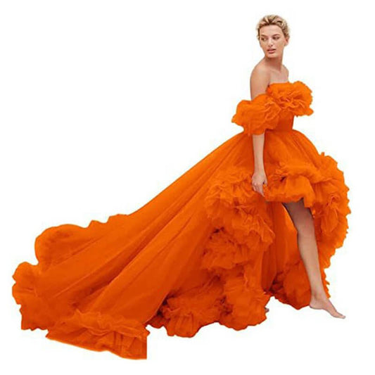 Tube Top Short Front And Long Back Dress $239.50 Dana Fashion Color: Brick Red Size: 10 Women's clothing Product information: Color: Orange, brick red, sea blue, watermelon red, Cyan, champagne, yellow green, yellow, purple, light purple, lotus root color