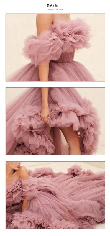 Tube Top Short Front And Long Back Dress $239.50 Dana Fashion Color: Brick Red Size: 10 Women's clothing Product information: Color: Orange, brick red, sea blue, watermelon red, Cyan, champagne, yellow green, yellow, purple, light purple, lotus root color