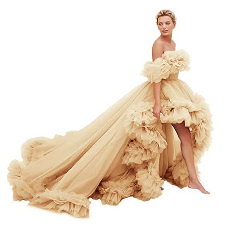 Tube Top Short Front And Long Back Dress $239.50 Dana Fashion Color: Champagne Size: 10 Women's clothing Product information: Color: Orange, brick red, sea blue, watermelon red, Cyan, champagne, yellow green, yellow, purple, light purple, lotus root color