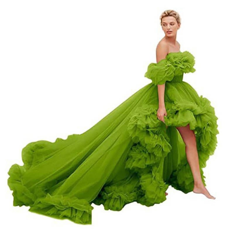 Tube Top Short Front And Long Back Dress $239.50 Dana Fashion Color: Yellow Green Size: 10 Women's clothing Product information: Color: Orange, brick red, sea blue, watermelon red, Cyan, champagne, yellow green, yellow, purple, light purple, lotus root co
