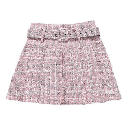 Tweed Bright Silk Plaid Skirt Women's High Sense A- Line $34.50 Dana Fashion Color: Apricot Size: L Women's clothing Product information: Pattern: stripes/Plaid Fabric name: Tweed Skirt type: pleated skirt Color: apricot, pink, blue, black Elasticity: Mic