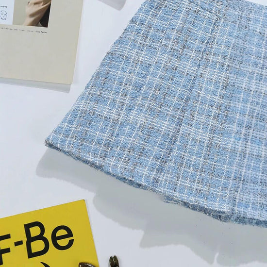 Tweed Bright Silk Plaid Skirt Women's High Sense A- Line $34.50 Dana Fashion Color: Apricot Size: L Women's clothing Product information: Pattern: stripes/Plaid Fabric name: Tweed Skirt type: pleated skirt Color: apricot, pink, blue, black Elasticity: Mic