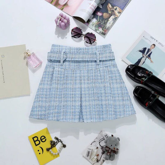 Tweed Bright Silk Plaid Skirt Women's High Sense A- Line $34.50 Dana Fashion Color: Apricot Size: L Women's clothing Product information: Pattern: stripes/Plaid Fabric name: Tweed Skirt type: pleated skirt Color: apricot, pink, blue, black Elasticity: Mic