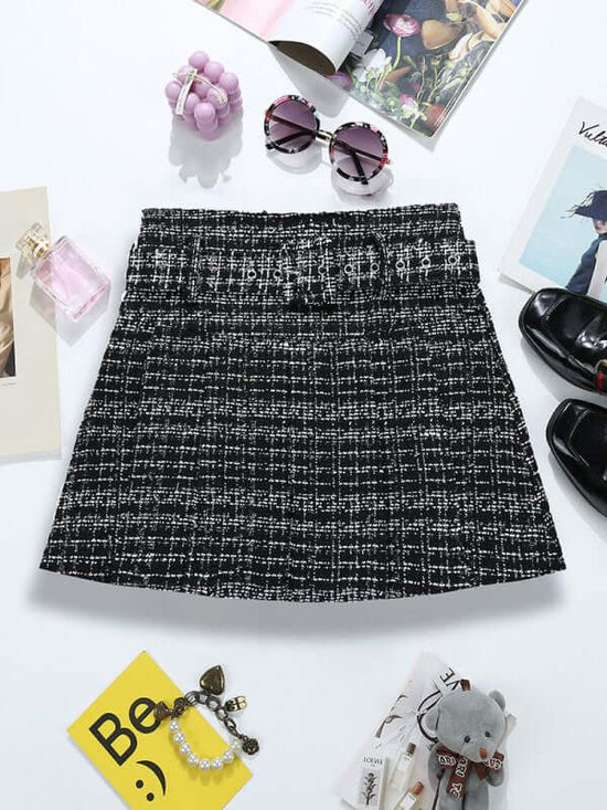Tweed Bright Silk Plaid Skirt Women's High Sense A- Line $34.50 Dana Fashion Color: Black Size: L Women's clothing Product information: Pattern: stripes/Plaid Fabric name: Tweed Skirt type: pleated skirt Color: apricot, pink, blue, black Elasticity: Micro