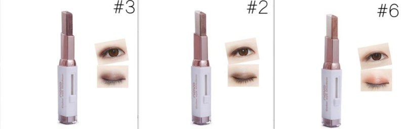 Two-color gradient eye shadow stick $35.86 Dana Fashion Net Weight: Set4 makeup Features: Two-color combination, soft skin, natural smudge, - smear for easy interpretation of changeable style Open method: Take the metal cover first, then push the right bu