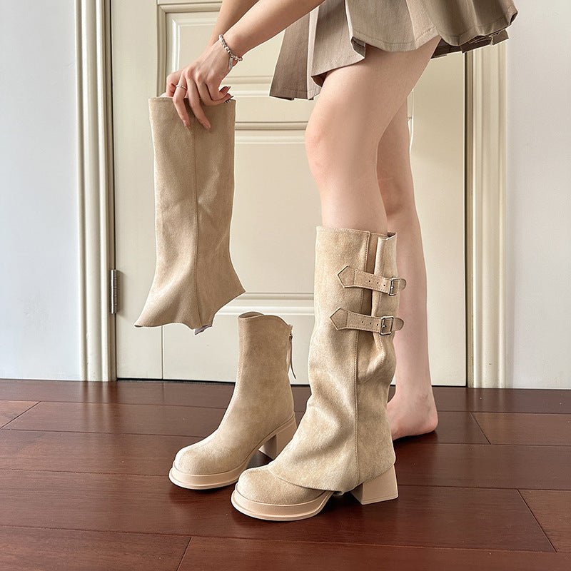 Two-way Wear Long Boots Removable High Heel High Leg Boot $69.99 Dana Fashion Color: Apricot Size: 35 Women's shoes ข้อมูลผลิตภัณฑ์: สี: สีแอปริคอทแบบเดี่ยว, สีน้ำตาลแบบเดี่ยว, สีแอปริคอทขนแกะแบบโพลาร์, สีน้ำตาลขนแกะ แบบโพลาร์ ความยาวของถุงเท้า: ทรงกระบอก