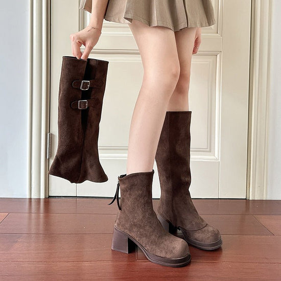 Two-way Wear Long Boots Removable High Heel High Leg Boot $69.99 Dana Fashion Color: Brown velvet Size: 35 Women's shoes ข้อมูลผลิตภัณฑ์: สี: สีแอปริคอทแบบเดี่ยว, สีน้ำตาลแบบเดี่ยว, สีแอปริคอทขนแกะแบบโพลาร์, สีน้ำตาลขนแกะ แบบโพลาร์ ความยาวของถุงเท้า: ทรงก