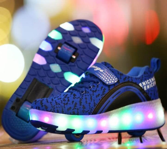 Ultra-light Luminous And Rechargeable Roller Skates $79.50 Dana Fashion Color: Blue Size: 30 Women's shoes Product Information： suitable age: 6-16 Shoe material: Artificial leather The sole material : MD Suitable for site : plastic Size Information： Unit: