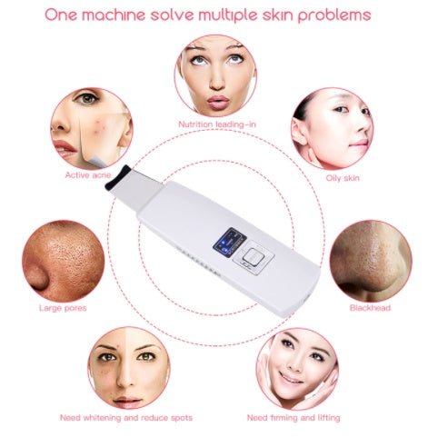 Ultrasonic Skin Scrubber Face Cleanser Blackhead Acne Removal Facial Spa Vibration Massager Ultrasound Peeling Clean Machine 394 $43.50 Dana Fashion specification: EU Beauty Tools Produc Ultrasonic shovel blade function 1, pain sore: Ultrasonic vibration,