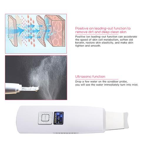 Ultrasonic Skin Scrubber Face Cleanser Blackhead Acne Removal Facial Spa Vibration Massager Ultrasound Peeling Clean Machine 394 $43.50 Dana Fashion specification: EU Beauty Tools Produc Ultrasonic shovel blade function 1, pain sore: Ultrasonic vibration,