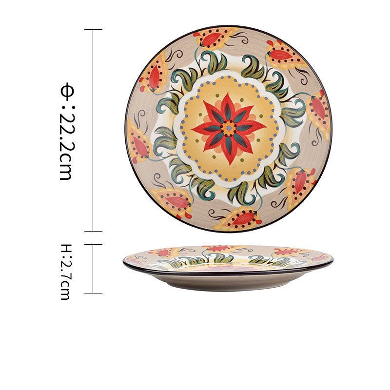 Underglaze Ceramic Tableware Bohemian Household Dishes $41.39 Dana Fashion Color: A1 Dana's Kitchen Product information: Product category: Bowl Material: Ceramic Pattern: Flower Shape: Round Color: A, B, C, D, E, F, G, H, L, M A1: Red Polkadot - 8 inch di