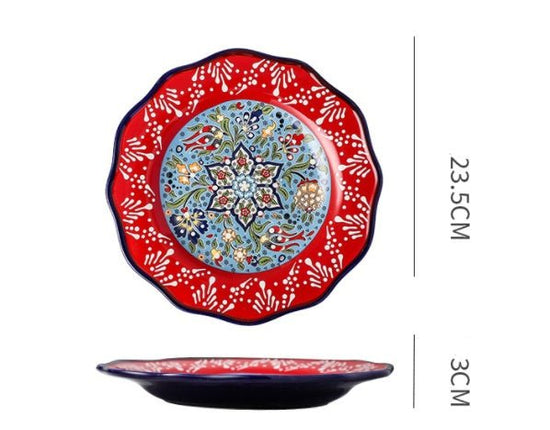 Underglaze Ceramic Tableware Bohemian Household Dishes $55.74 Dana Fashion Color: O1 Dana's Kitchen Product information: Product category: Bowl Material: Ceramic Pattern: Flower Shape: Round Color: A, B, C, D, E, F, G, H, L, M A1: Red Polkadot - 8 inch di