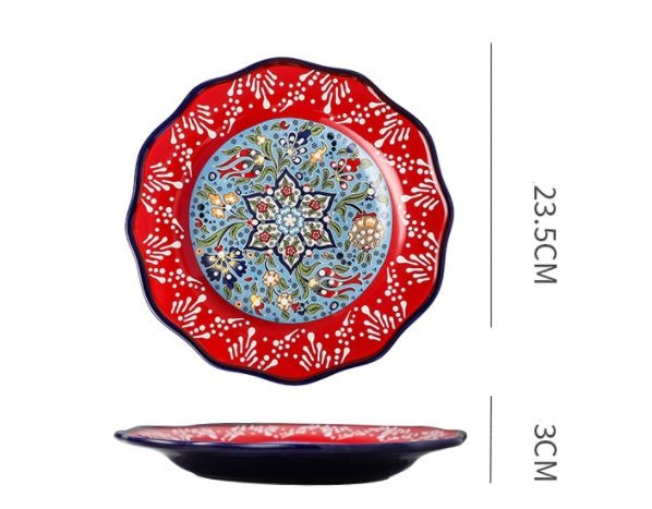 Underglaze Ceramic Tableware Bohemian Household Dishes $55.74 Dana Fashion Color: O1 Dana's Kitchen Product information: Product category: Bowl Material: Ceramic Pattern: Flower Shape: Round Color: A, B, C, D, E, F, G, H, L, M A1: Red Polkadot - 8 inch di