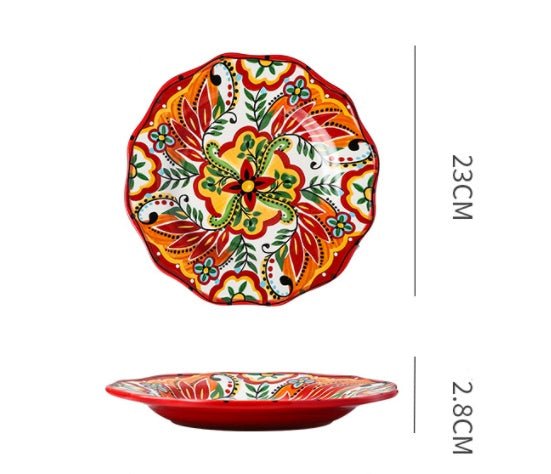 Underglaze Ceramic Tableware Bohemian Household Dishes $53.67 Dana Fashion Color: K1 Dana's Kitchen Product information: Product category: Bowl Material: Ceramic Pattern: Flower Shape: Round Color: A, B, C, D, E, F, G, H, L, M A1: Red Polkadot - 8 inch di