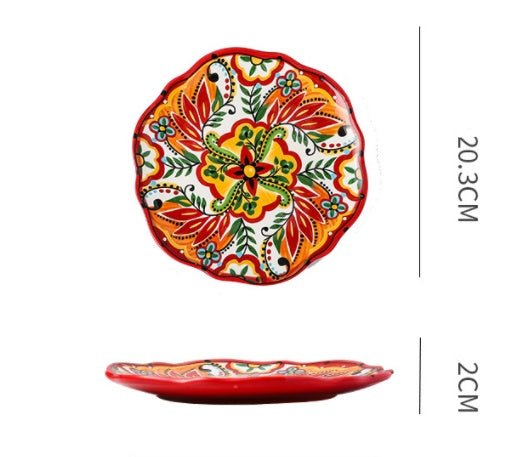 Underglaze Ceramic Tableware Bohemian Household Dishes $41.39 Dana Fashion Color: A1 Dana's Kitchen Product information: Product category: Bowl Material: Ceramic Pattern: Flower Shape: Round Color: A, B, C, D, E, F, G, H, L, M A1: Red Polkadot - 8 inch di