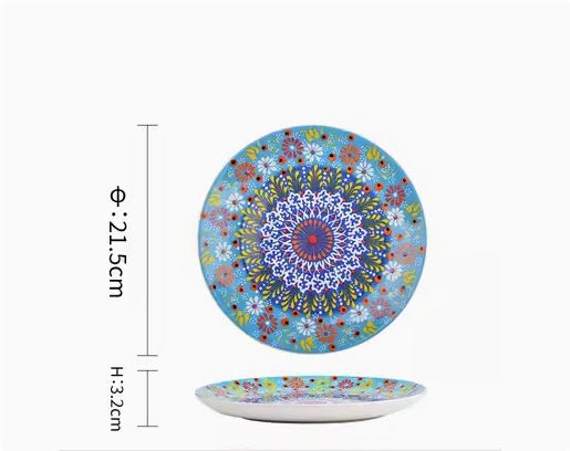 Underglaze Ceramic Tableware Bohemian Household Dishes $52.23 Dana Fashion Color: G2 Dana's Kitchen Product information: Product category: Bowl Material: Ceramic Pattern: Flower Shape: Round Color: A, B, C, D, E, F, G, H, L, M A1: Red Polkadot - 8 inch di