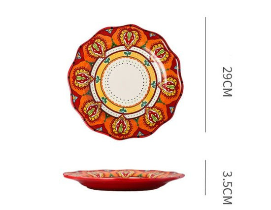 Underglaze Ceramic Tableware Bohemian Household Dishes $79.82 Dana Fashion Color: S1 Dana's Kitchen Product information: Product category: Bowl Material: Ceramic Pattern: Flower Shape: Round Color: A, B, C, D, E, F, G, H, L, M A1: Red Polkadot - 8 inch di