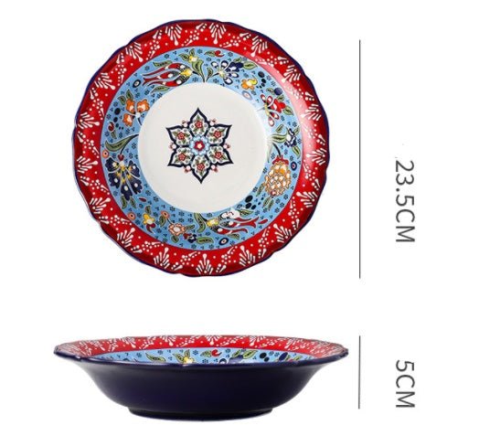 Underglaze Ceramic Tableware Bohemian Household Dishes $61.98 Dana Fashion Color: Q1 Dana's Kitchen Product information: Product category: Bowl Material: Ceramic Pattern: Flower Shape: Round Color: A, B, C, D, E, F, G, H, L, M A1: Red Polkadot - 8 inch di