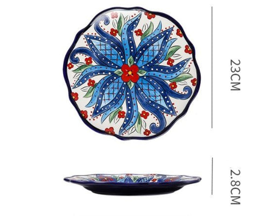 Underglaze Ceramic Tableware Bohemian Household Dishes $53.67 Dana Fashion Color: N1 Dana's Kitchen Product information: Product category: Bowl Material: Ceramic Pattern: Flower Shape: Round Color: A, B, C, D, E, F, G, H, L, M A1: Red Polkadot - 8 inch di