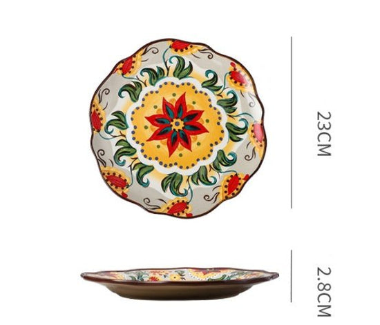 Underglaze Ceramic Tableware Bohemian Household Dishes $53.67 Dana Fashion Color: L1 Dana's Kitchen Product information: Product category: Bowl Material: Ceramic Pattern: Flower Shape: Round Color: A, B, C, D, E, F, G, H, L, M A1: Red Polkadot - 8 inch di