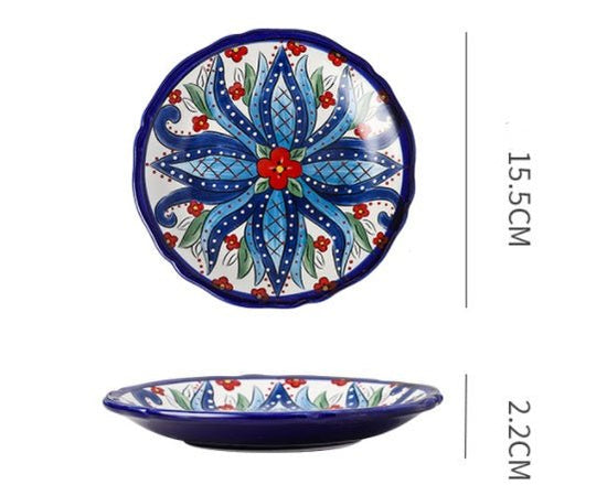 Underglaze Ceramic Tableware Bohemian Household Dishes $35.81 Dana Fashion Color: J1 Dana's Kitchen Product information: Product category: Bowl Material: Ceramic Pattern: Flower Shape: Round Color: A, B, C, D, E, F, G, H, L, M A1: Red Polkadot - 8 inch di